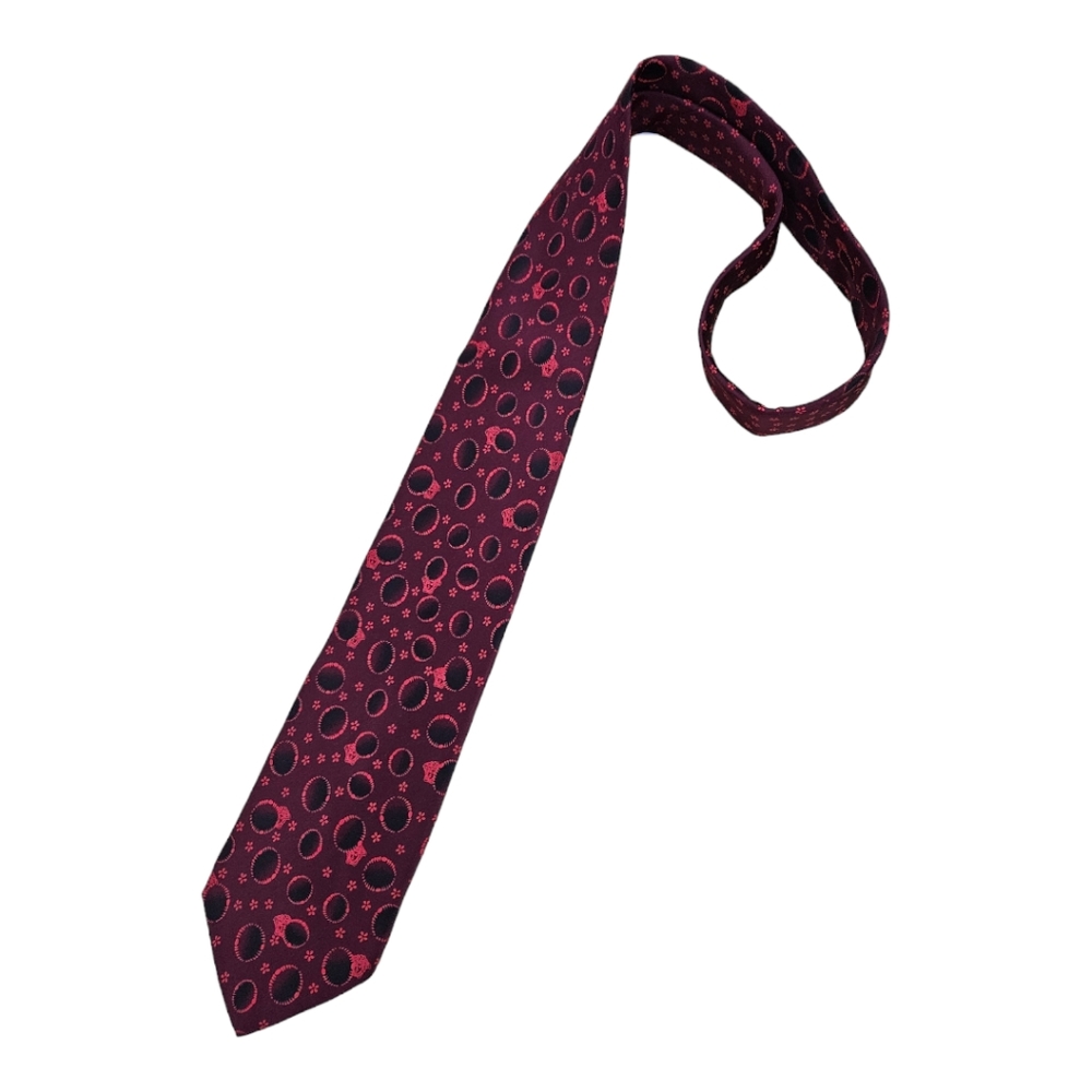 VERSACE Red Geometric Floral Medusa Silk LUXURY Tie ITALY